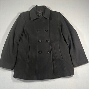 JASON KOLE Women Black Double Breasted Wool Blend Peacoat Jacket Large